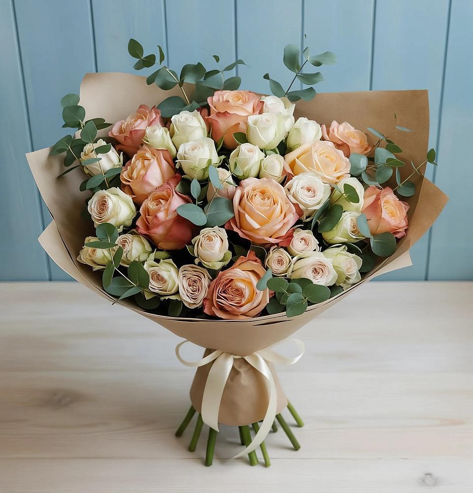 Букет цветов из: Альстромерии и Розы в Чепигинской