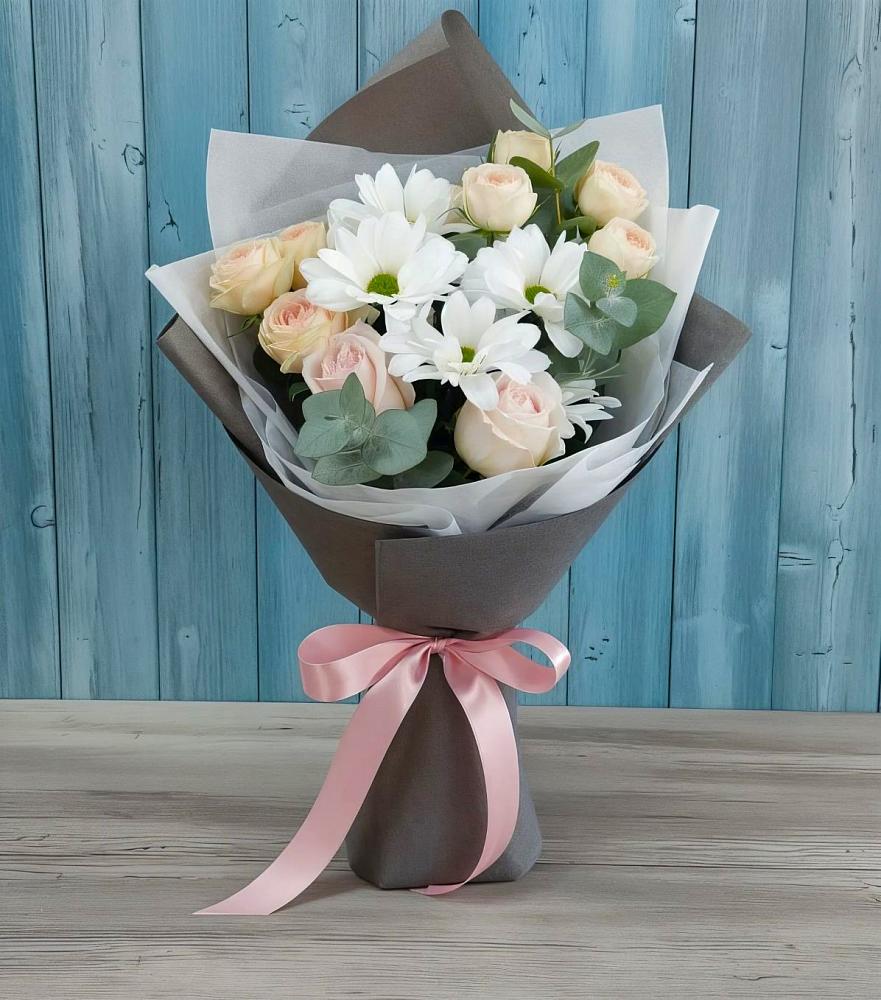 Букет цветов из: Хризантемы и Розы в Чепигинской