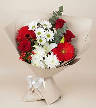 Букет цветов из:  Розы, Хризантемы, Герберы и Лилии в Чепигинской