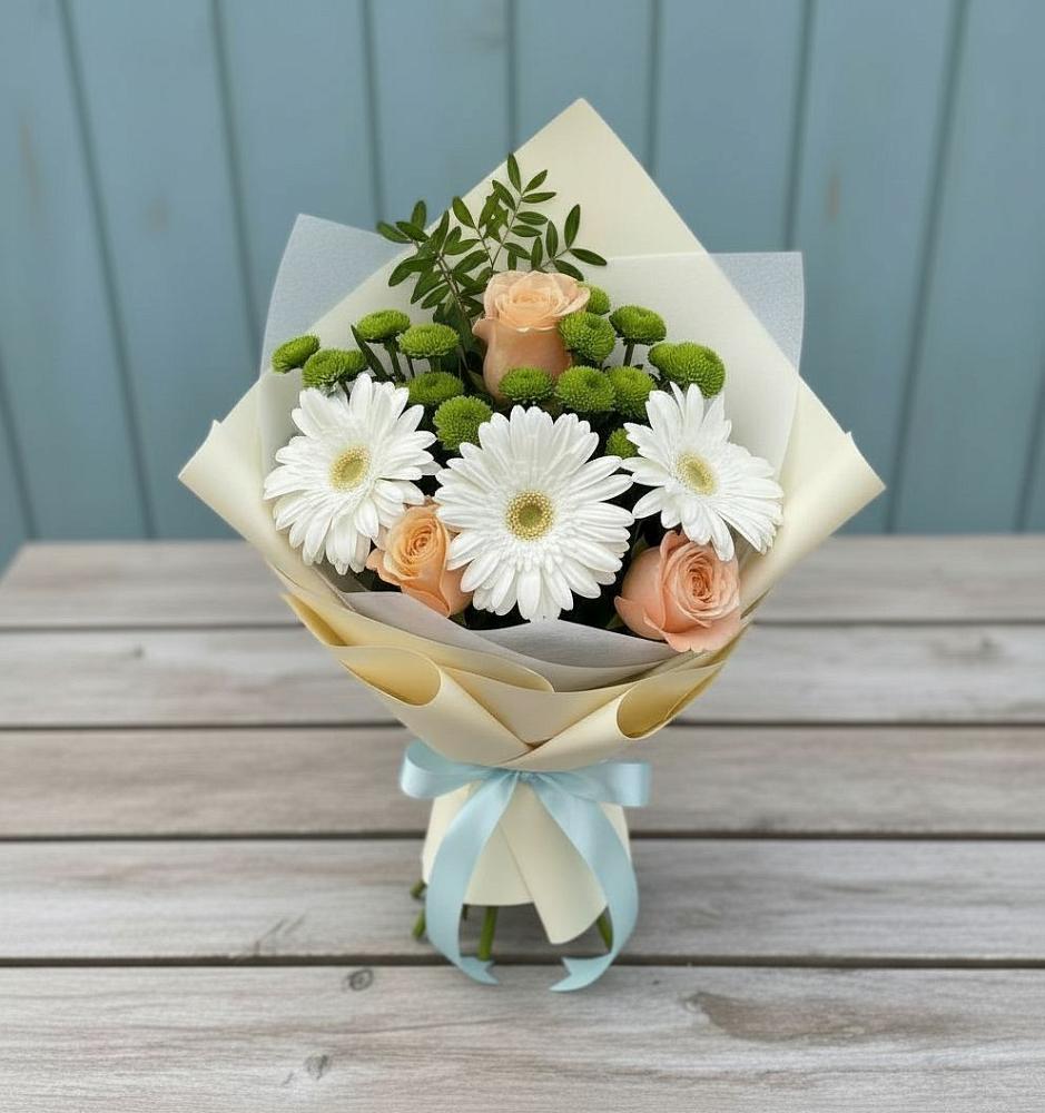 Букет цветов из: Герберы, Розы и Хризантемы в Чепигинской