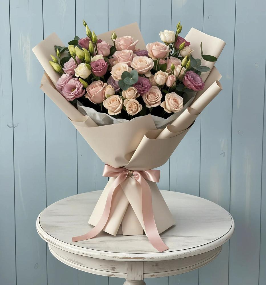 Букет цветов из: Розы и Лизиантусы в Чепигинской