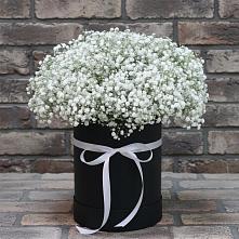 Цветочная композиция из Гипсофила в шляпной коробке в Чепигинской