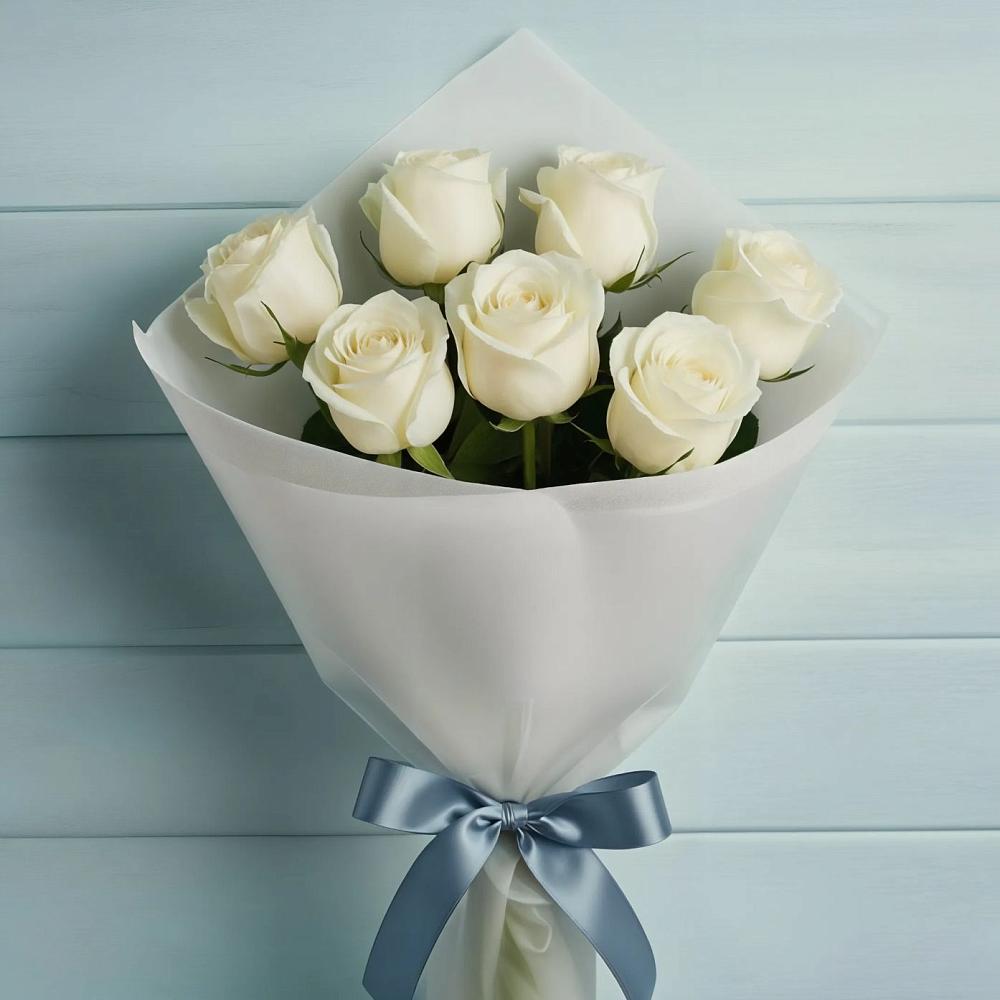 Букет 7 Белых роз Эдлесс Лав в Чепигинской